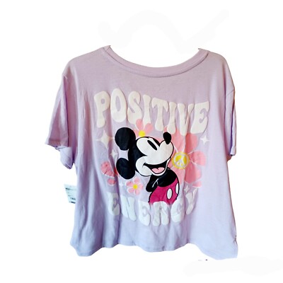 Disney Mickey Mouse POSITIVE ENERGY Purple Crop T-Shirt-Juniors-3XL (21)