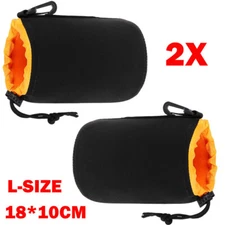 2X L-Size Orange Neoprene Soft DSLR Camera Lens Pouch Bag Storage Cover Case USA