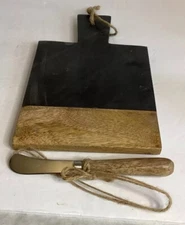 Mud Pie Slate and Wood Serving Board and Spreader Set, Black