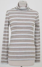 Women's M&S Collection Roll Neck Top Striped Grey Mix Long Sleeve NWOT F1