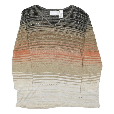 ALFRED DUNNER Pull Col En V Motif Rayé Multicolore Coton Taille M - Photo 1/4