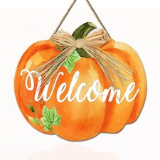 Fall Door Sign Pumpkin Welcome Door Hanger Vintage Door Sign Front for Door D...