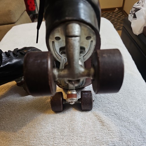 SearsRobuck old vtg roller skates Black Leather Metal Base pheholic Wheels sz10 - Picture 4 of 11