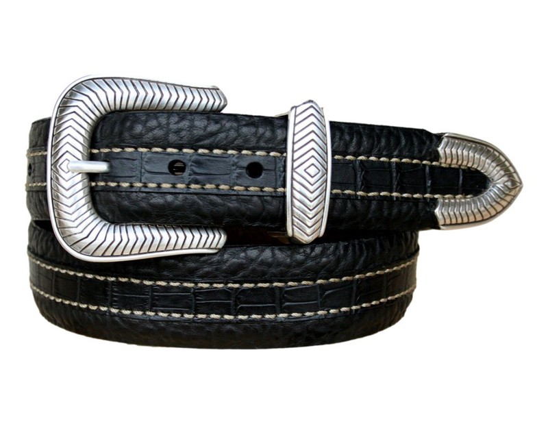 Vintage Bison Western Belt Men Clayton Leather Croc 42 Black VB-5161 CLEARANCE