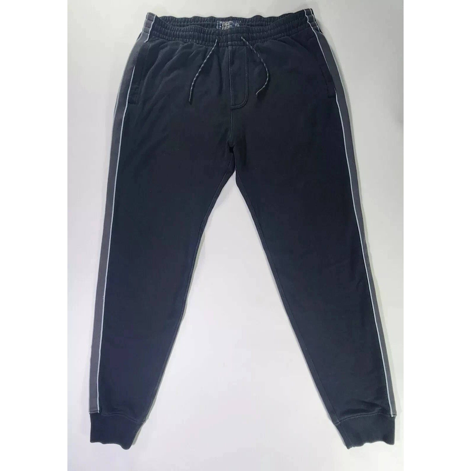 Abercrombie Fitch Joggers Mens Large Black Drawstring Elastic Waist Striped Y2K