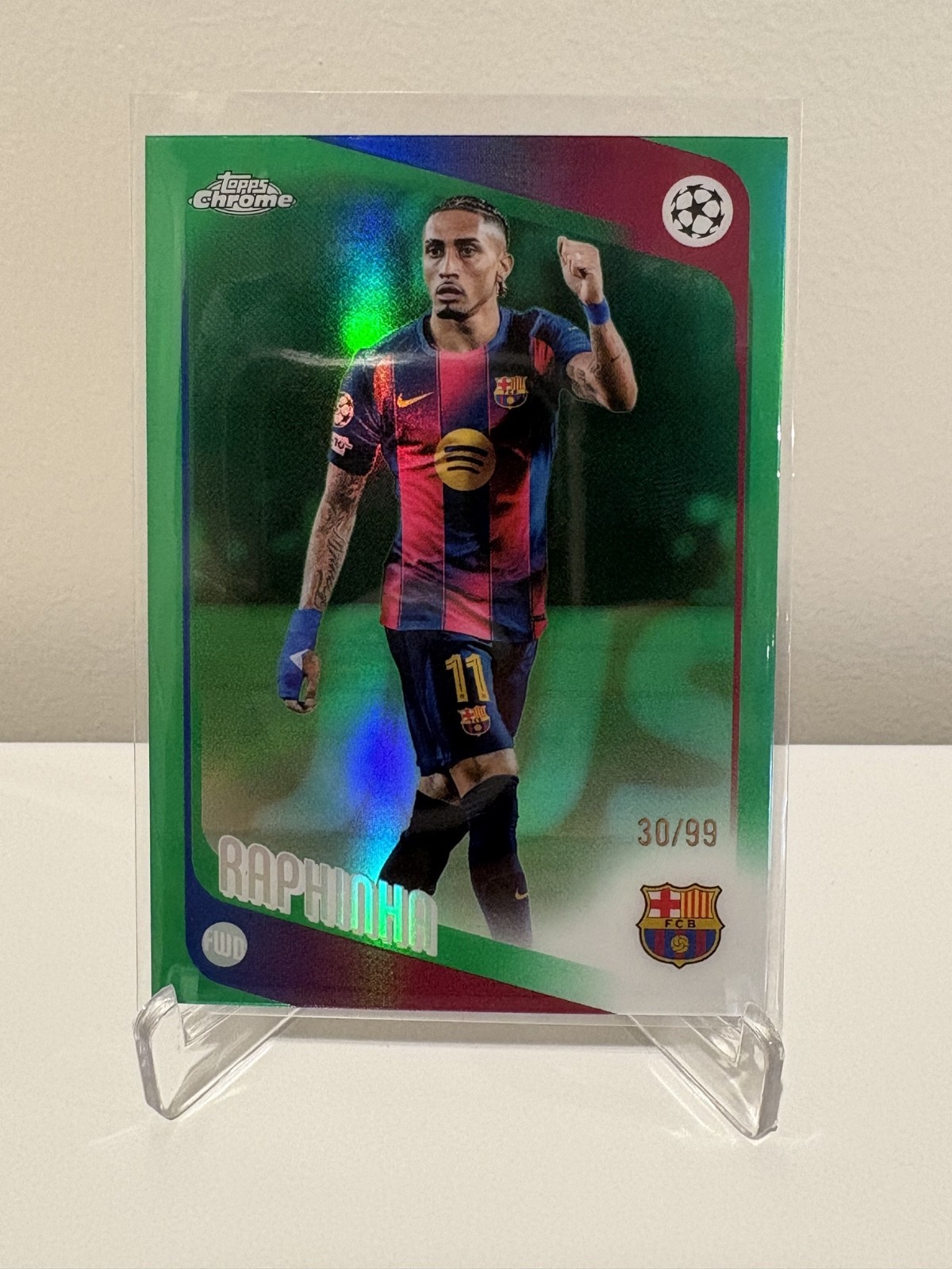 Raphinha - 2025-26 Topps Chrome UEFA CC Green Refractor /99 Barcelona