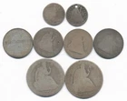 LOT OF 8 SEATED LIBERTY SILVER COINS