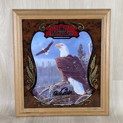 VTG Old Milwaukee Beer Mirror Wildlife Series II #1 The Eagle Bar Man Cave
