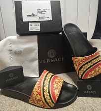 Versace Baroque Print Slide Sandals Mens EU44 Luxury Designer Slippers With Box
