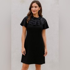 ABS Allen Schwartz Black Dress with Ruffle Detail Knee Length LBD SIZE Party 10