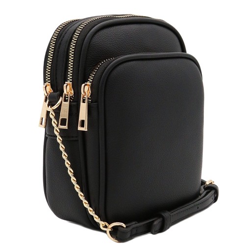 Multi Pocket PU Leather Casual Medium Crossbody Bag with Adjustable Strap (Bl...