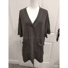 Natural Life Olive Green V Neck Short Sleeve Cotton Pocket Tunic Dress Size M