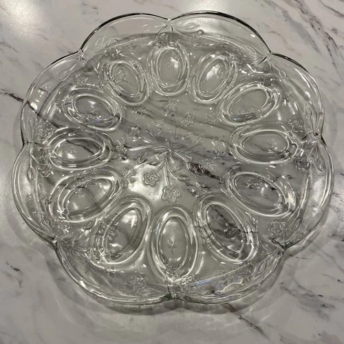 Vtg Anchor Hocking Savannah Glass Deviled Egg Relish Plate - 11" - EUC