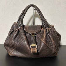 FENDI Spy Bag Dark Brown Leather Handbag Zucca Lining Gold Hardware Vintage