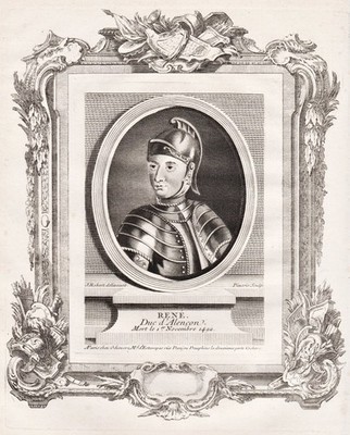 René d'Anjou Herzog Duc Alencon Graf Comte Le Perche gravure Portrait 1750