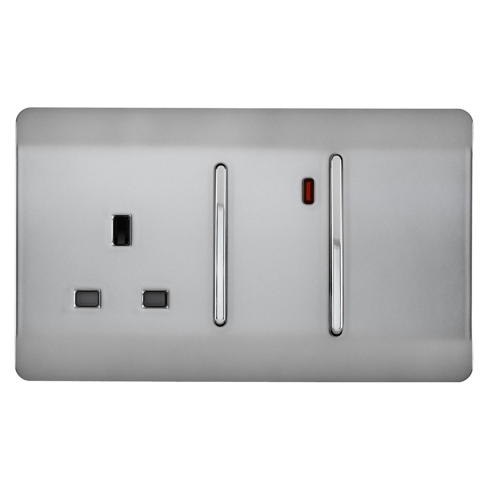 Trendi Switch 45Amp And 13Amp Brushed Steel Cooker Switch And Plug Socket With Neon - Image 2