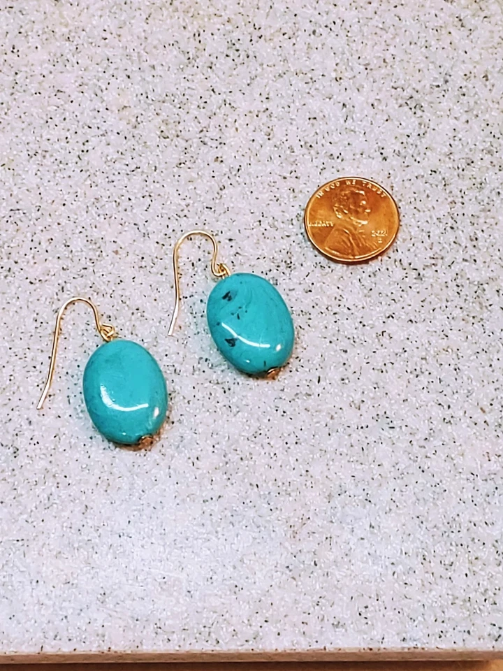 BRASS HOOK VINTAGE TURQUOISE SIMULATED STONE EARRINGS - Image 2 of 4