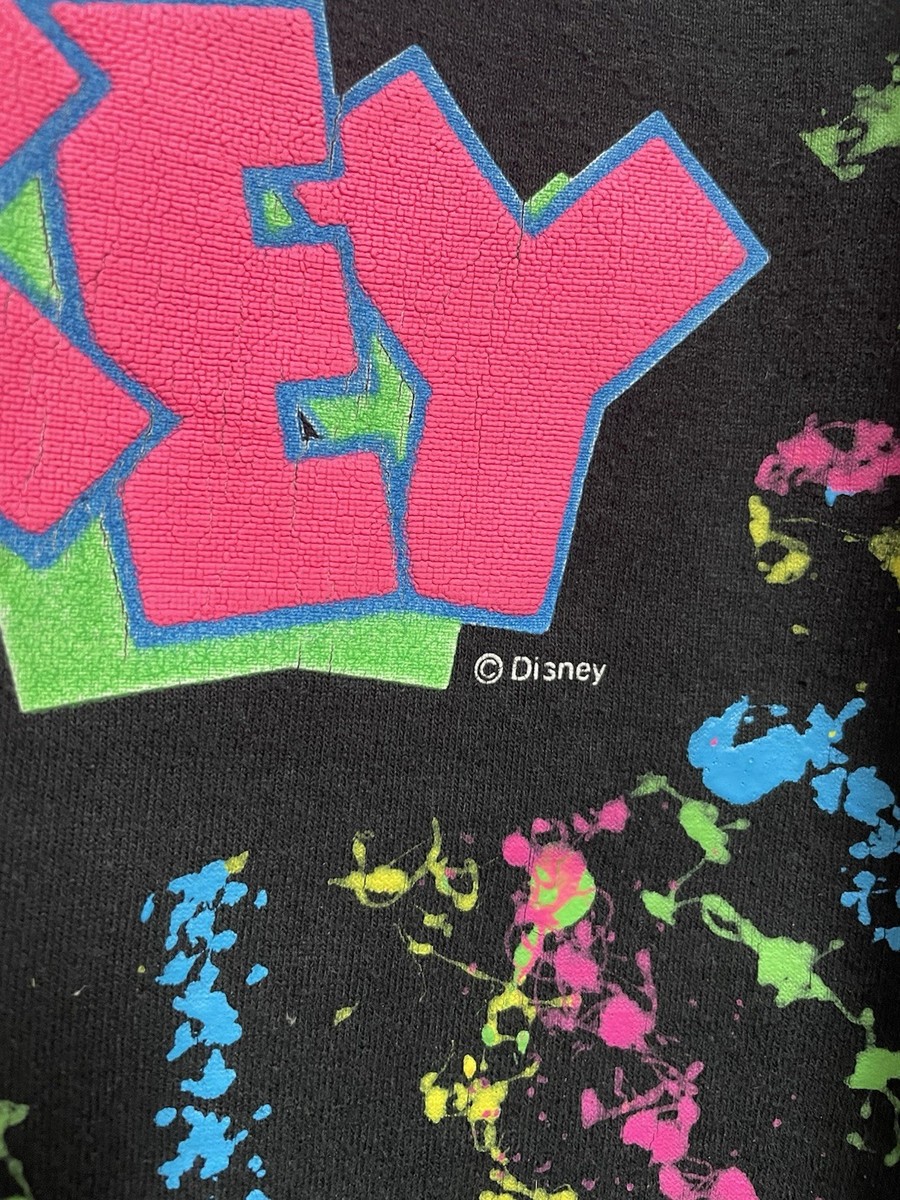 VTG 90’s Disney Mickey Mouse Paint Splatter Neon Colors T-Shirt Mens Medium View 4