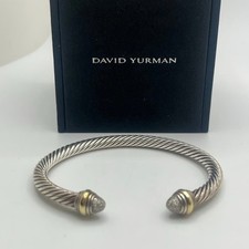 David Yurman Classic Cable 7mm Sterling Silver Station Cuff Bracelet Size L