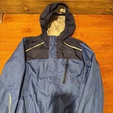 LL Bean Kids Raincoat Packable Royal Blue Hooded Rain Jacket Size L 14 16