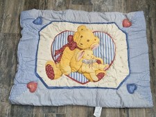 VINTAGE Teddy Bear Comforter Crib Blanket 30x40 Bunny Hugging Heart Country