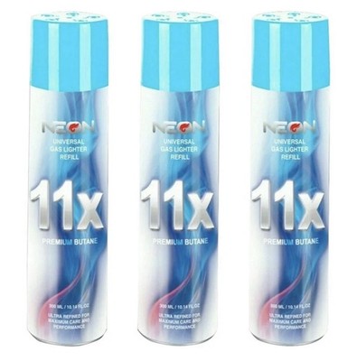 3 Can Neon 11X Refined Butane Lighter Gas Refill