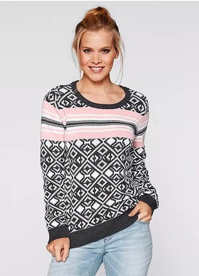 Freemans Pullover anthrazit & rosa Rauten UK 14/16 (FS118-3)