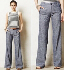 Anthropologie Pilcro Wide Leg Cotton Linen Blend 4 Blue Pants