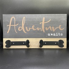 Adventure Awaits Dog Leash Holder Wall Mount Sign Rustic Decor