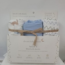 Dream Baby Dream Fitted Crib Sheets - Set Of 3 Dinasaur Blue Zigzag Designs