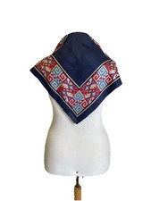 AS3 Christian Dior Silk Scarf Blue Geometric Border Print Square Vintage Luxury