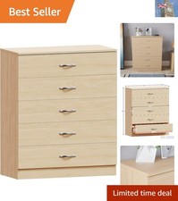 Image of 5 Drawer Chest with Elegant Pine Finish - Perfect for Bedrooms & Nurseries