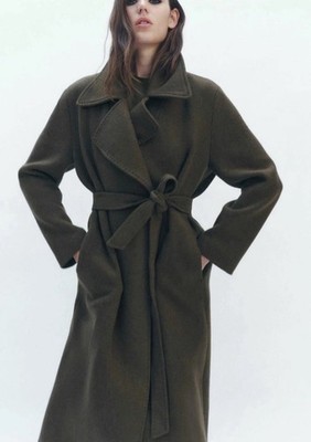 ZARA ZW COLLECTION BROWN WOOL BLEND COAT WITH BELT SIZE M