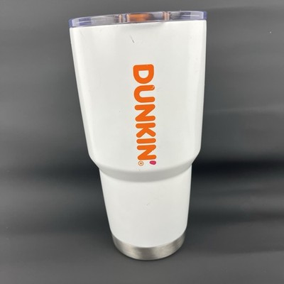 Dunkin Donuts White Travel Tumbler Cup Stainless Steel Mug 28 oz.