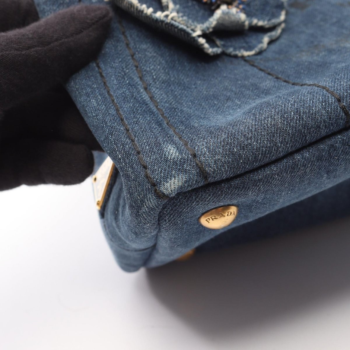 Prada Canapa  PRADA Denim Tote Bag Denim Canvas Used Ladies from japan thumbnail 4
