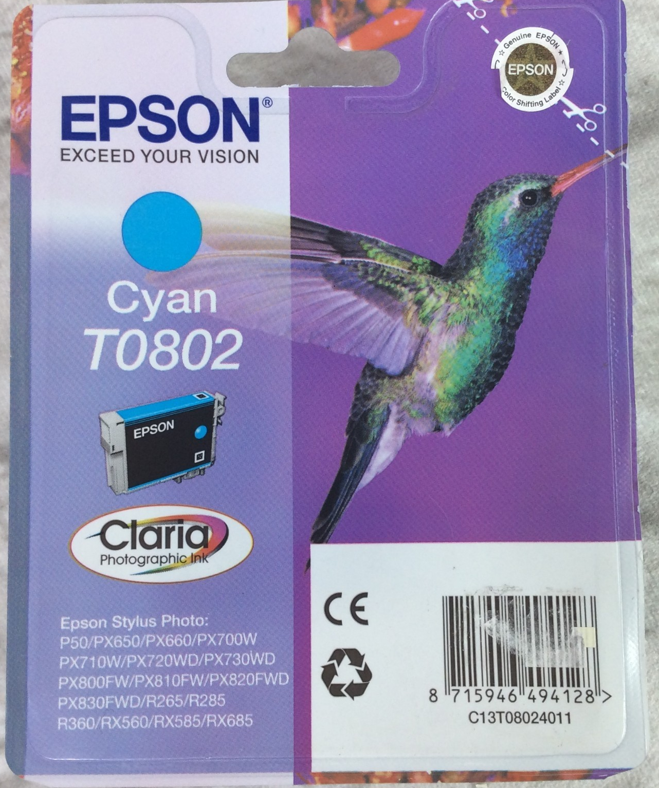 Genuine EPSON T0802 Cyan Ink Cartridges For Epson Printers