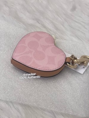 Coach Heart Bag Charm In Signature Canvas CEA22 Gold/Powder Pink