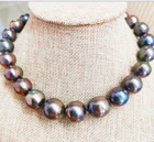 HUGE 17"14-19MM NATUR SOUTH SEA GENUINE BLACK PEACOCK NEAR ROUND PEARL NECKLACE