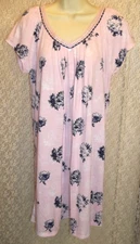 Earth Angels Soft Knit Short-Sleeve Nightgown, Pink/Navy Blue, Size Small