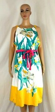 Tahari Corrina Teal Yellow Watercolor Floral Sleeveless Dress Woman Size 18 New