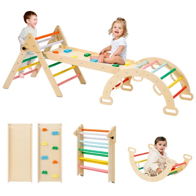 MARKENLOS Montessori Klettergerüst Set Kletterdreieck Kletterbogen und Rutsche für Kinder