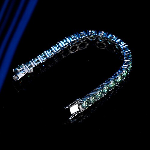 3-6.5mm Real Green Moissanite Tennis Bracelet Men Hip Hop 925 Silver Pass Tester - Picture 5 of 13