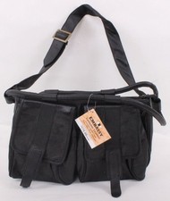 EMBASSY GENUINE LEATHER BAG BLACK WITH SHOULDER STRAP  2 OUTER POCKETS 179