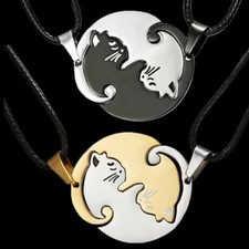 2pcs Stainless Steel Yin and Yang Cat Necklace Best Friends Couple Friendship