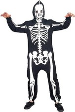 Adult Unisex Skeleton Jumpsuit with Hood Halloween Cosplay Fancy Dress Costume