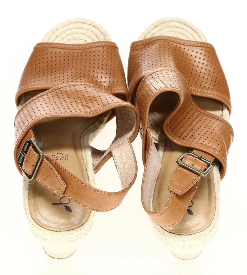 Biala Womens Brown Leather Slingback High Wedges Sandal Size US 9 EU 40 New - Image 3 of 4