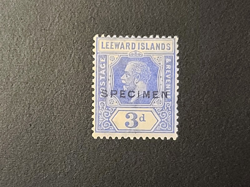 LEEWARD ISLANDS KGV SPECIMEN STAMP THREE PENCE 3d MINT NICE OLD SPECIMEN STAMP