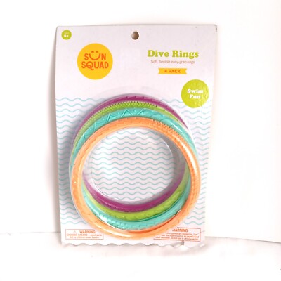 4 Pcs Sun Squad- Splash Bombs Dizzy Dive Rings Swim Toys Soft Flexible Fun NEW