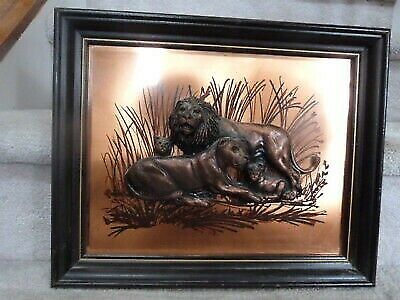 Vintage Bengal TIGER 3D Copper Relief John Louw Framed Wall Art Signed