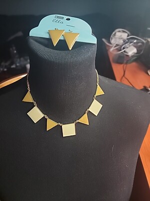 Ella Geometric 3D Acrylic Ella Gold Tone Necklace  Earrings Pentagon Milk Brown 